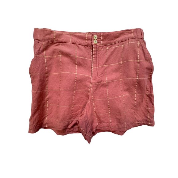 Liz Claiborne Womens Linen Blend Shorts Size 10 Pink Windowpane Casual Summer - Picture 1 of 11